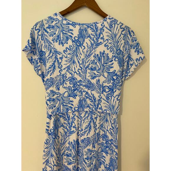 Lilly Pulitzer Inka Dress Resort White Aqua Blue Lounge Front Tie EUC Spandex S - Picture 11 of 12